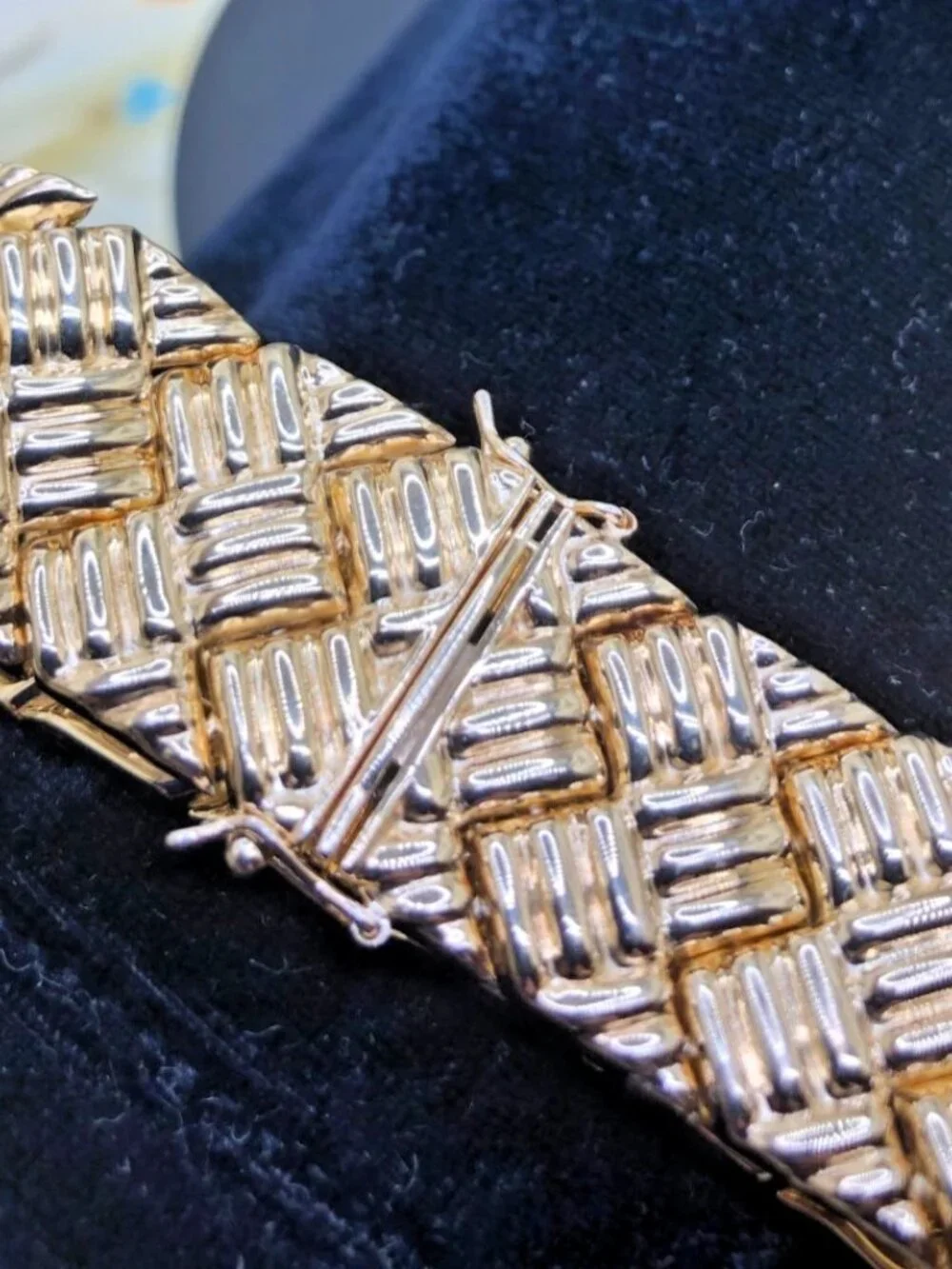 ESTATE:  Vintage 925/Vermeil Puffy Basket Weave Cuff Bracelet, gorgeous, HEAVY
